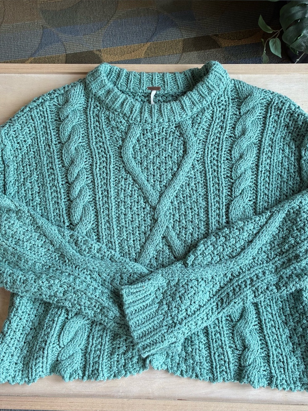 Free People Cropped Cable Knit
Sweater Green Size Medium
Chunky Academia Preppy